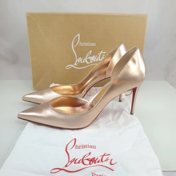 NWT$900 LOUBOUTIN Iriza 85 Leche Silk Satin metallic Leather Heel Pumps Sz 40.5 - Picture 8 of 15